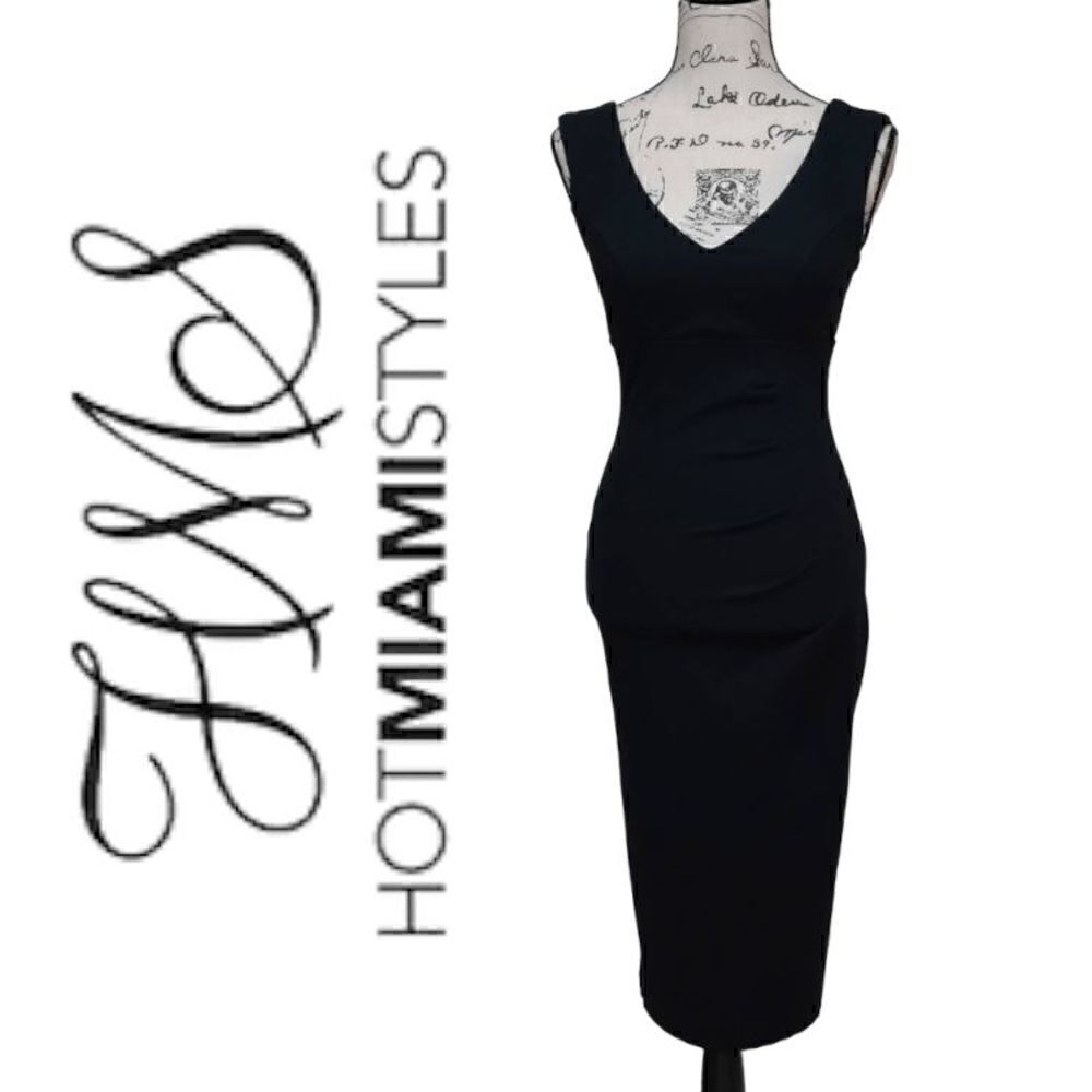 ๐ค HOT MIAMI STYLES Midi Sheath Bodycon Little Black DressโSIZEโXS